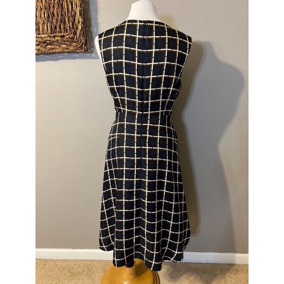 J Crew SILK Midi Dress 10 Black Cream Blue Brown A Line Career Church - Picture 10 of 16